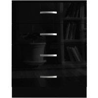 FORGEVIO Black High Gloss 4 Drawer Chest Matt Black Body Tall Bedroom Cabinet