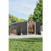 Garden Sanctuary Large Outdoor Metal Storage Shed with Log Store Room in Black