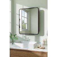 Living and Home Surface Mount Bathroom Storage Mirror Cabinet with Round Corner in Black