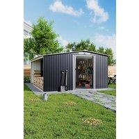 H&O Direct Metal Garden Tool Storage Shed with Log Storage in Black