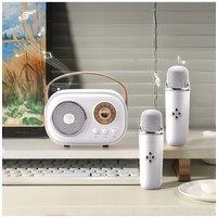 Living and Home Portable Retro bluetooth Karaoke Machine Speaker System with Wireless Microphones in White