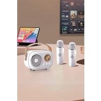 H&O Direct Retro-Style Wireless Karaoke Machine with Dual Mics in White