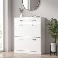 STILVORA Shoe Cabinet with 2 Flip Drawers & Shelves in White
