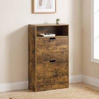 STILVORA Shoe Cabinet with 2 Flip Doors & 2 Drawers in Brown