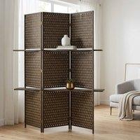 STILVORA 4-Panel Room Divider with Shelves Brown