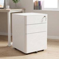 STILVORA 3 Drawer Filing Cabinet with Lock & Wheels White