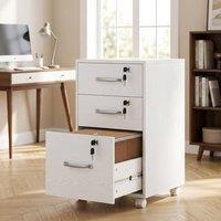 STILVORA Three Drawer Filing Cabinet with Locks & Wheels in White
