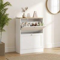 STILVORA White Shoe Cabinet with 2 Flip Drawers