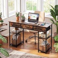 STILVORA 120cm Desk with USB, Outlets, Drawers & Shelves in Brown