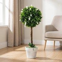 STILVORA Set of 2 Artificial Ball Trees 60 cm with White Pots in Green