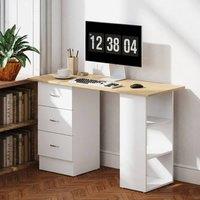 STILVORA Desk with 3 Drawers & Shelves in Natural