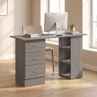 STILVORA Computer Desk with 3 Drawers & 3 Shelves Grey