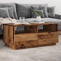 Berkfield Home Coffee Table with LED Lights Old Wood 90x49x40 cm in Brown | Size: 90 x 49 x 40 cm