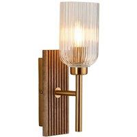 Netlighting Grove Wall Lamp Beechwood & Vintage Brass Ribbed Glass E14 in Brown