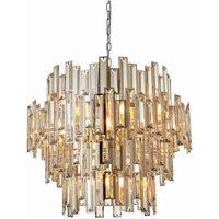 Netlighting Viviana Pendant Chrome Effect Plate & Champagne Crystal (K9) Drops 15 Light Dimmable IP20 E14 in Clear