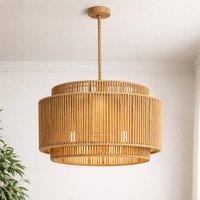 Voltico Double Tier Rattan Lampshade 30cm Natural Woven Pendant Ceiling Shade in Brown