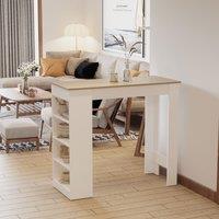 HOMCOM Table Kitchen Dining Table w/ 3-Tier Storage Shelf Living Room in Natural