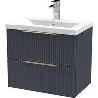 Balterley Fluted Front Wall Hung 2 Drawer Vanity Basin Unit, Dark Grey, 600mm in Grey