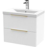 Balterley Fluted Front Wall Hung 2 Drawer Vanity Basin Unit, Satin White, 600mm in White