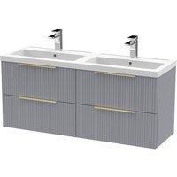 Balterley Fluted Front Wall Hung 4 Drawer Vanity Basin Unit, Satin Grey, 1200mm in Grey