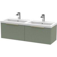 Balterley Fluted Front Wall Hung 2 Drawer Vanity Basin Unit, Satin Green, 1200mm in Green