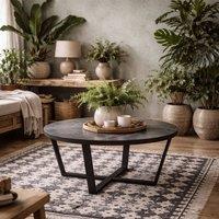 Wyld Haus Stovring Black Marble Effect Round Coffee Table Black Metal Legs