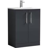 Balterley Bathroom 2-Door Floor Curved Basin Vanity Unit, Dark Grey, 600mm in Grey
