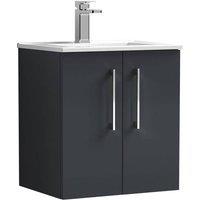 Balterley Bathroom 2 Soft Close Door, Wall Hung Vanity Unit Basin, Black, 345mm in Grey
