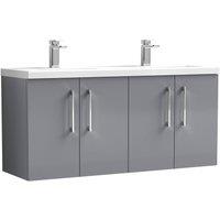 Balterley Level 1200mm Wall Hung 4 Door Double Basin Vanity Unit - Satin Grey