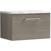 Balterley Level 600mm Wall Hung 1 Drawer Unit with Laminate Worktop Solace Oak in Brown