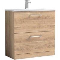 Balterley Bathroom 2 Soft Close Drawer Floor Vanity & Basin, Bleached Oak, 800mm in Brown