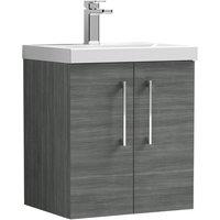 Balterley Bathroom Wall Hung 2-Door Vanity & Thin-Edge Basin, Anthracite, 500mm in Grey