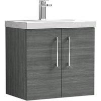 Balterley Bathroom Wall Hung 2-Door Vanity & Thin-Edge Basin, Anthracite, 600mm in Grey