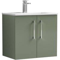 Balterley Bathroom 2 Soft Close Door, Wall Hung Vanity Unit, Satin Green, 600mm in Green