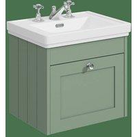 Balterley 500mm Wall Hung 1 Drawer Unit & Classic Basin 3 Tap Hole - Satin Green