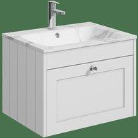 Balterley 600mm Wall Hung 1 Drawer Unit with Stone Basin 1 Tap Hole, Satin White