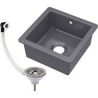 Balterley Fireclay Ceramic Single Bowl Square Undermount Kitchen Sink, Dark Grey