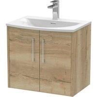 Balterley Winshill 2 Door Wall Hung Vanity Basin Unit, Light Oak, 600mm in Brown