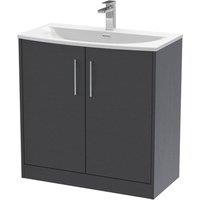 Balterley Winshill 2 Door Vanity Basin Unit, Woodgrain Dark Grey, 800mm in Grey