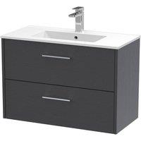 Balterley Winshill 2 Drawer Vanity Basin Unit, Woodgrain Dark Grey, 800mm in Grey