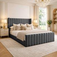 Desire Deco Plush Velvet Edward Wingback Ottoman Storage Bed Frame in Charcoal | Size: Single