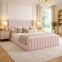Desire Deco Plush Velvet Edward Wingback Ottoman Storage Bed Frame in Pink | Size: Super King