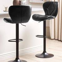 Wyld and Coco Bar Stool Set 2 Black Faux Leather Adjustable Swivel