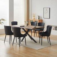 Comfy Living Ltd 7 Piece Industrial Style Dining Set Extending Table & 6 Chairs Oak Effect Table Top in Light Brown | Size: 7 Pack