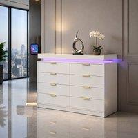 Harmin LUXURY White 8-Drawer Chest with LED Lighting & Remote - 116cm Wide