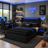 Harmin LUXURY Black 5ft King Ottoman Bed with LED Headboard, USB & UK Socket