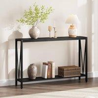 London Boutique Modern Console Table Narrow 2-Tier Entryway & Sofa Table w/ Shelf in Black