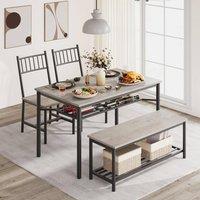 London Boutique 4PCS Dining Table Set Rectangular Kitchen Table 2 Chairs&Storage Bench in Grey