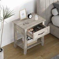 London Boutique Modern Bedside Table Bedroom End Table w/Drawer &Shelf Sofa Side Table in Grey