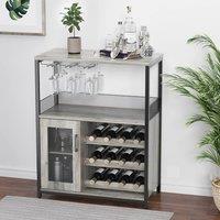 London Boutique 3-Tier Wine Bar Cabinet Liquor Bar Sideboard Wine Rack w/Glass Holder in Grey